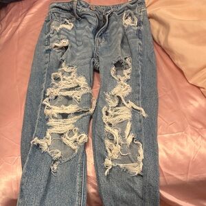 American Eagle Outfitters Blue Distressed Wide Leg Pants